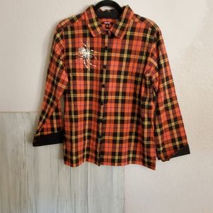 Krazy Kat Women's Plaid Spider Button Down Shirt